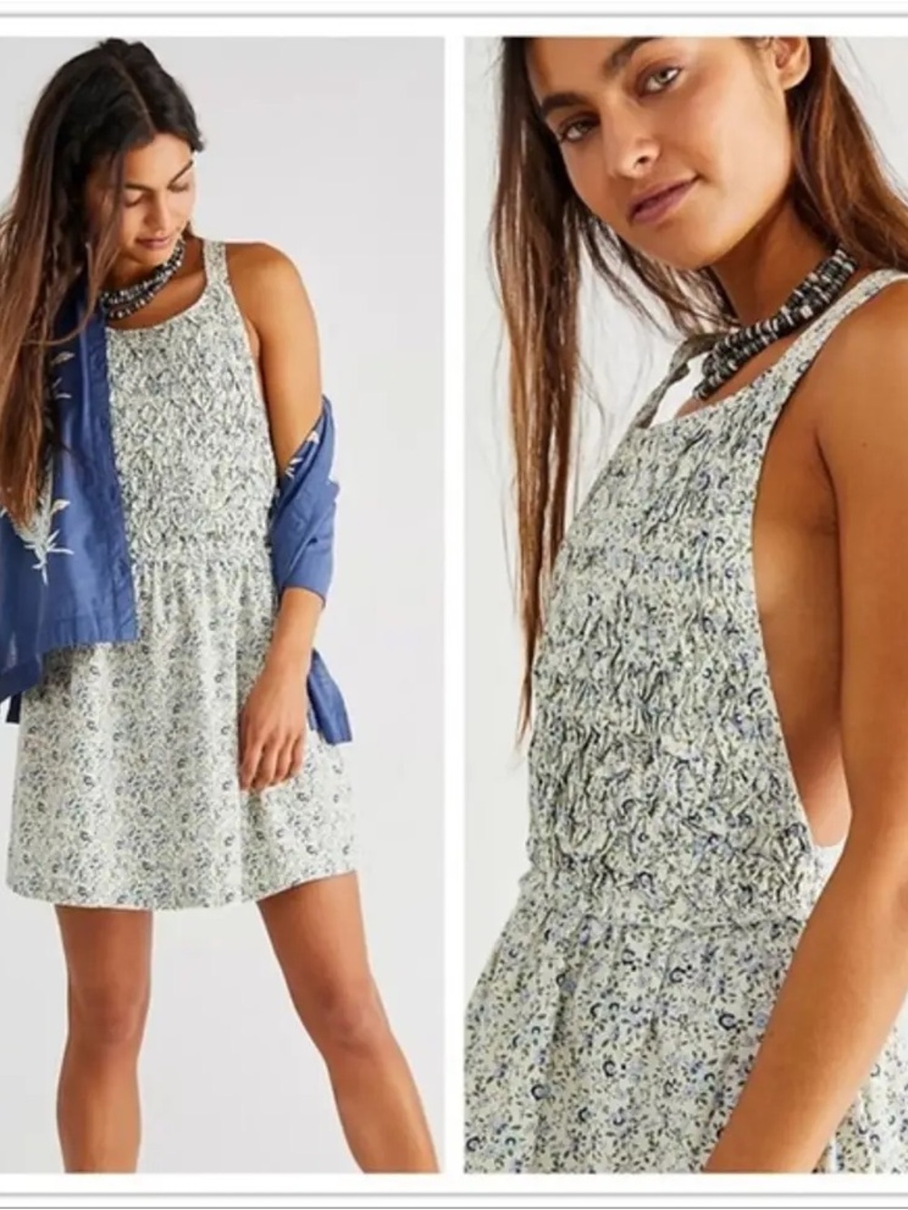 Free People Petunia Smocked Floral Mini Backless Dress